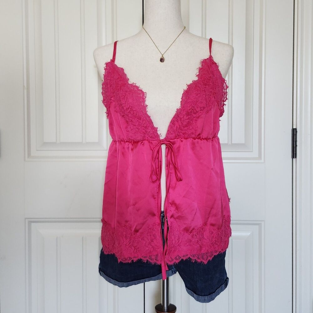 PrettyLittleThing Pink Satin Lace Trim Camisole Adjustable Straps Size M